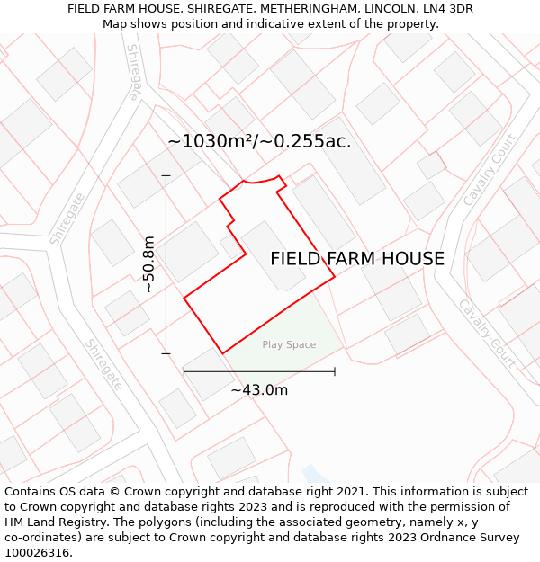 FIELD FARM HOUSE, SHIREGATE, METHERINGHAM, LINCOLN, LN4 3DR: Plot and title map