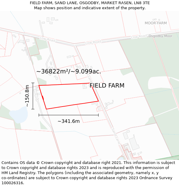 FIELD FARM, SAND LANE, OSGODBY, MARKET RASEN, LN8 3TE: Plot and title map