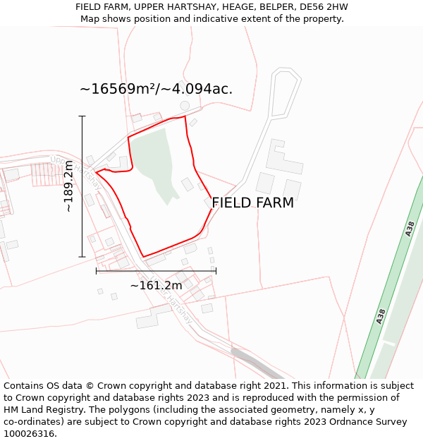 FIELD FARM, UPPER HARTSHAY, HEAGE, BELPER, DE56 2HW: Plot and title map