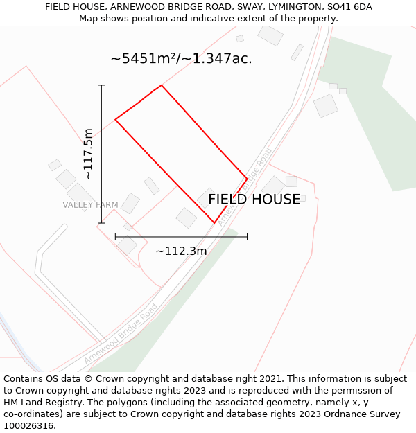 FIELD HOUSE, ARNEWOOD BRIDGE ROAD, SWAY, LYMINGTON, SO41 6DA: Plot and title map