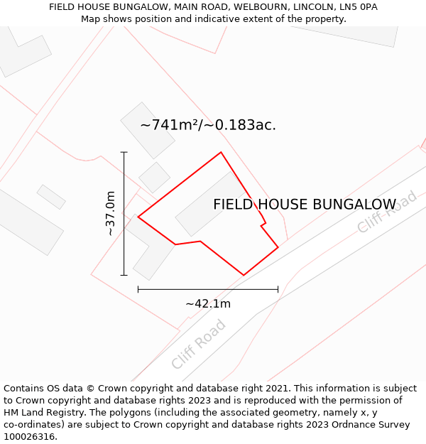 FIELD HOUSE BUNGALOW, MAIN ROAD, WELBOURN, LINCOLN, LN5 0PA: Plot and title map