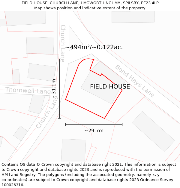 FIELD HOUSE, CHURCH LANE, HAGWORTHINGHAM, SPILSBY, PE23 4LP: Plot and title map