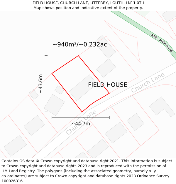 FIELD HOUSE, CHURCH LANE, UTTERBY, LOUTH, LN11 0TH: Plot and title map