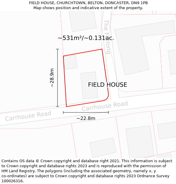 FIELD HOUSE, CHURCHTOWN, BELTON, DONCASTER, DN9 1PB: Plot and title map