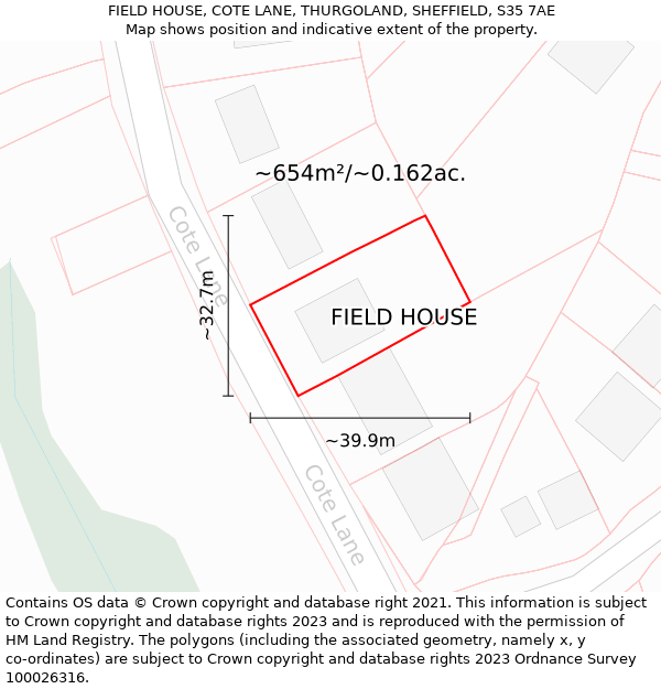 FIELD HOUSE, COTE LANE, THURGOLAND, SHEFFIELD, S35 7AE: Plot and title map