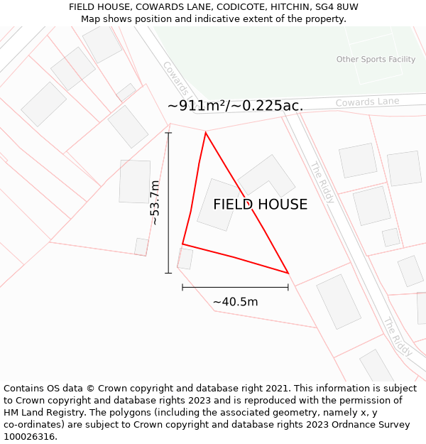 FIELD HOUSE, COWARDS LANE, CODICOTE, HITCHIN, SG4 8UW: Plot and title map