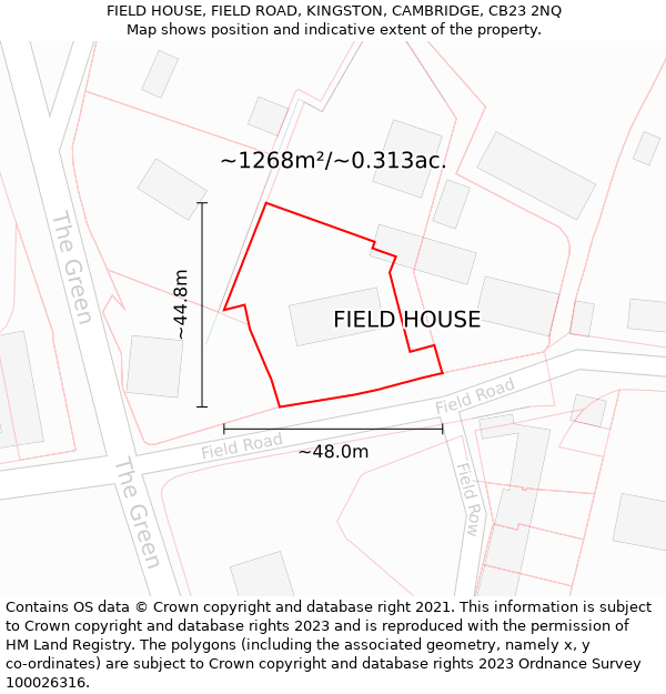 FIELD HOUSE, FIELD ROAD, KINGSTON, CAMBRIDGE, CB23 2NQ: Plot and title map