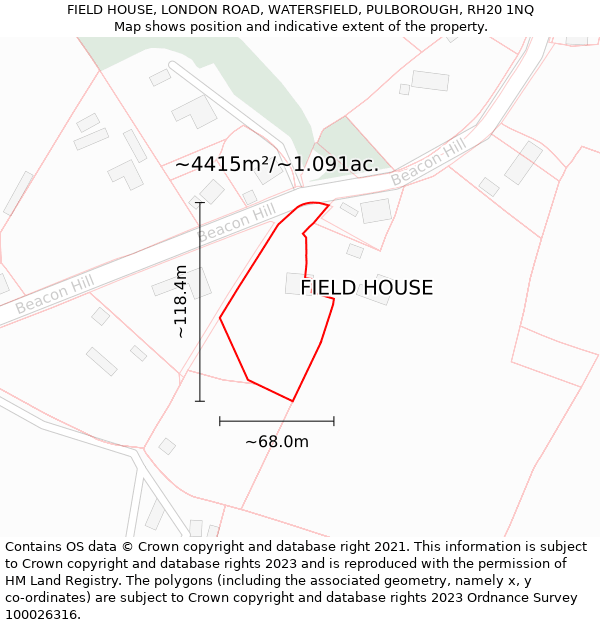 FIELD HOUSE, LONDON ROAD, WATERSFIELD, PULBOROUGH, RH20 1NQ: Plot and title map