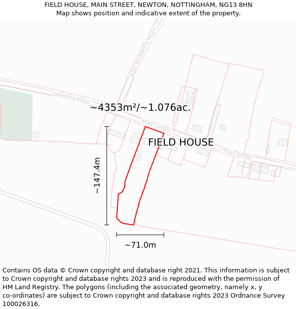 FIELD HOUSE, MAIN STREET, NEWTON, NOTTINGHAM, NG13 8HN: Plot and title map