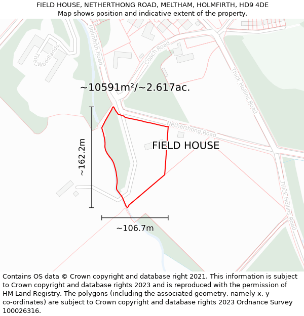 FIELD HOUSE, NETHERTHONG ROAD, MELTHAM, HOLMFIRTH, HD9 4DE: Plot and title map