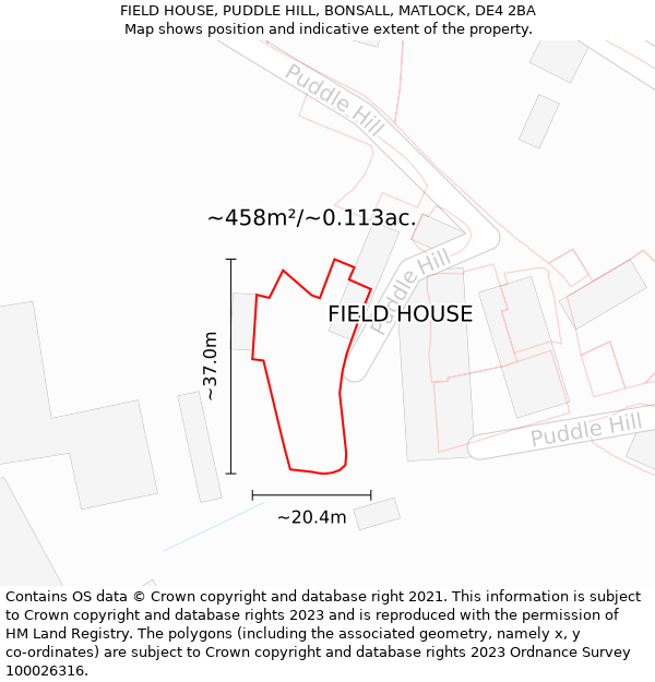 FIELD HOUSE, PUDDLE HILL, BONSALL, MATLOCK, DE4 2BA: Plot and title map