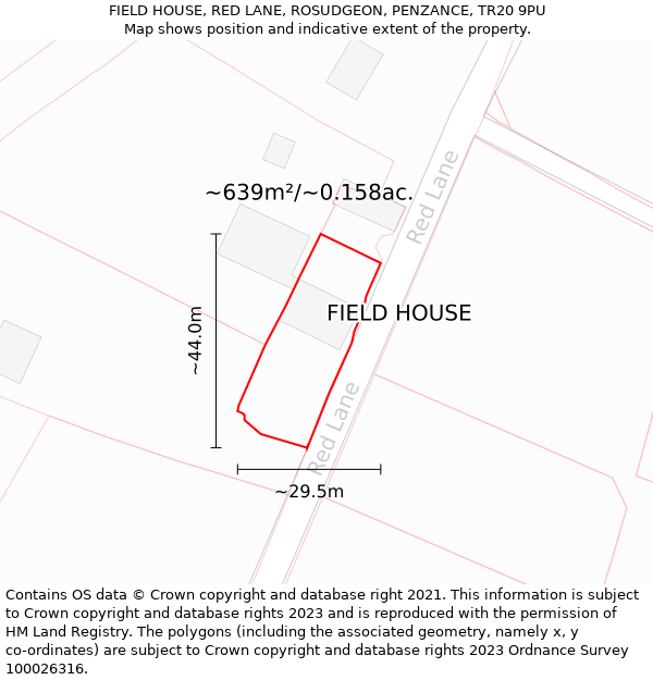 FIELD HOUSE, RED LANE, ROSUDGEON, PENZANCE, TR20 9PU: Plot and title map