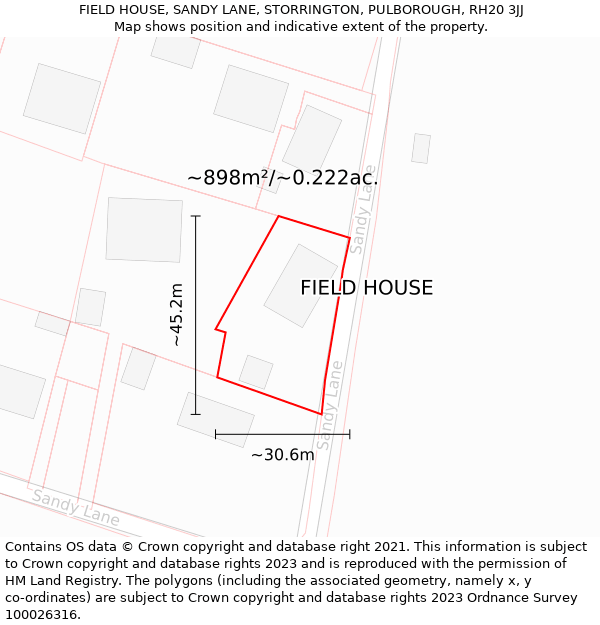 FIELD HOUSE, SANDY LANE, STORRINGTON, PULBOROUGH, RH20 3JJ: Plot and title map