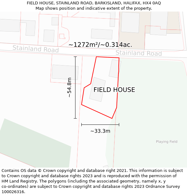 FIELD HOUSE, STAINLAND ROAD, BARKISLAND, HALIFAX, HX4 0AQ: Plot and title map