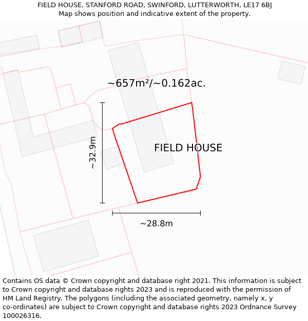 FIELD HOUSE, STANFORD ROAD, SWINFORD, LUTTERWORTH, LE17 6BJ: Plot and title map