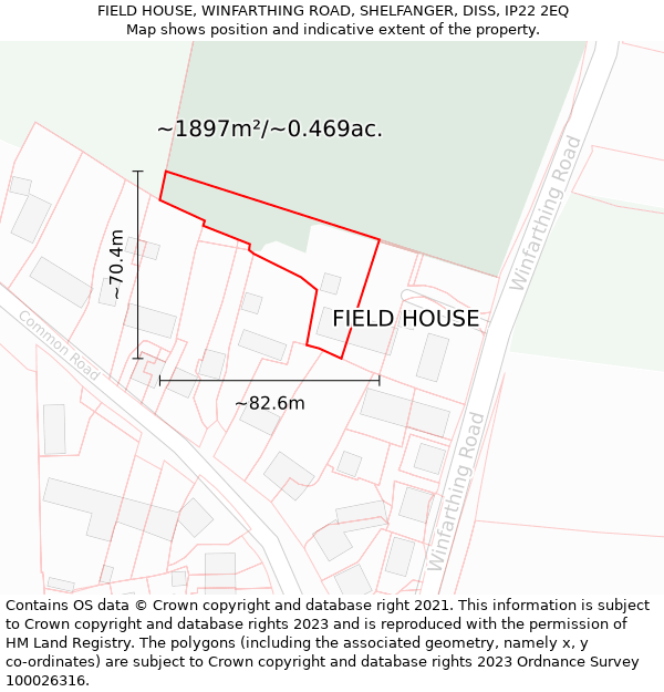 FIELD HOUSE, WINFARTHING ROAD, SHELFANGER, DISS, IP22 2EQ: Plot and title map