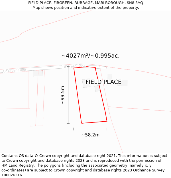 FIELD PLACE, FIRGREEN, BURBAGE, MARLBOROUGH, SN8 3AQ: Plot and title map