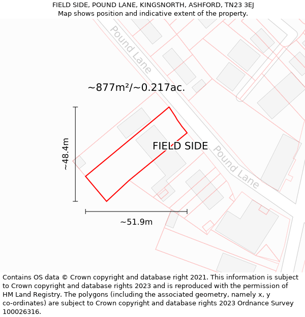 FIELD SIDE, POUND LANE, KINGSNORTH, ASHFORD, TN23 3EJ: Plot and title map