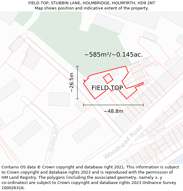 FIELD TOP, STUBBIN LANE, HOLMBRIDGE, HOLMFIRTH, HD9 2NT: Plot and title map