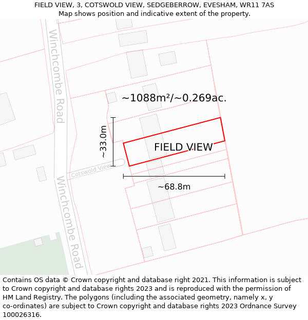 FIELD VIEW, 3, COTSWOLD VIEW, SEDGEBERROW, EVESHAM, WR11 7AS: Plot and title map