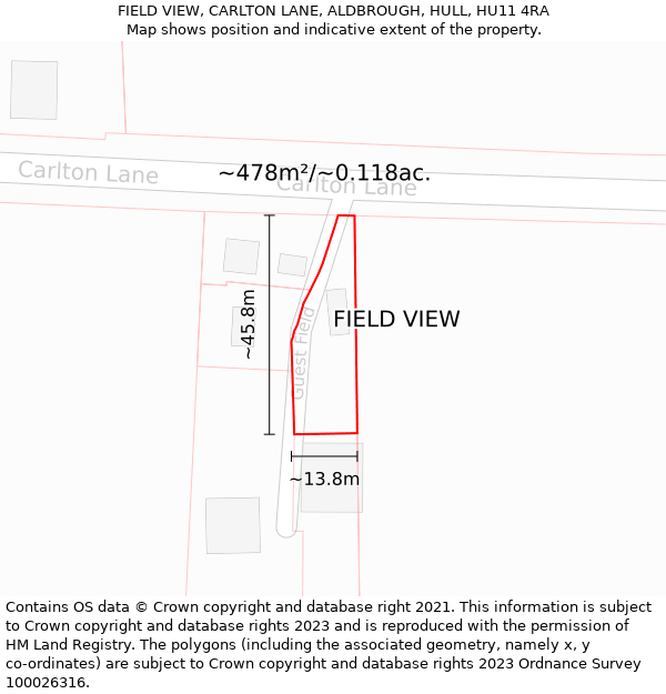 FIELD VIEW, CARLTON LANE, ALDBROUGH, HULL, HU11 4RA: Plot and title map