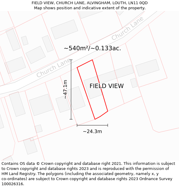 FIELD VIEW, CHURCH LANE, ALVINGHAM, LOUTH, LN11 0QD: Plot and title map