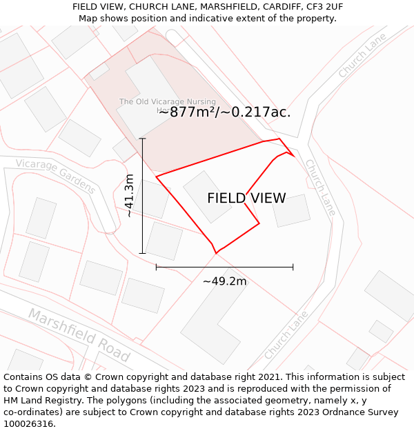 FIELD VIEW, CHURCH LANE, MARSHFIELD, CARDIFF, CF3 2UF: Plot and title map