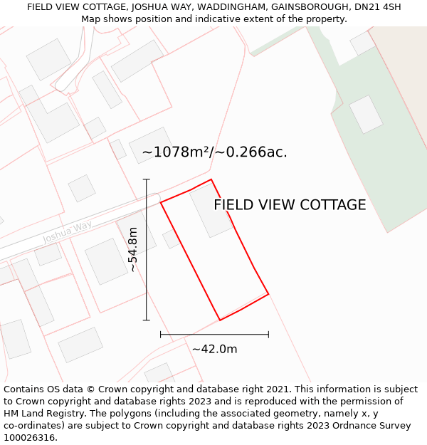 FIELD VIEW COTTAGE, JOSHUA WAY, WADDINGHAM, GAINSBOROUGH, DN21 4SH: Plot and title map