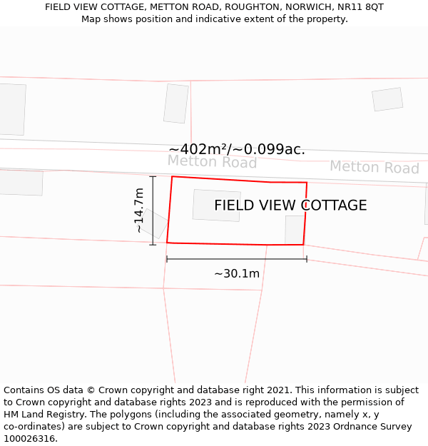 FIELD VIEW COTTAGE, METTON ROAD, ROUGHTON, NORWICH, NR11 8QT: Plot and title map