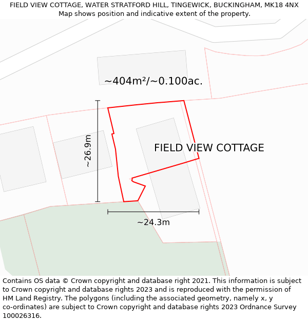 FIELD VIEW COTTAGE, WATER STRATFORD HILL, TINGEWICK, BUCKINGHAM, MK18 4NX: Plot and title map