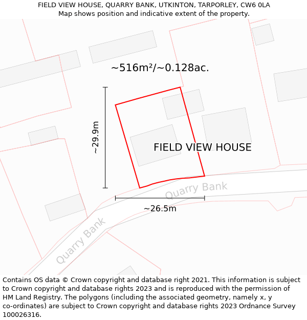 FIELD VIEW HOUSE, QUARRY BANK, UTKINTON, TARPORLEY, CW6 0LA: Plot and title map