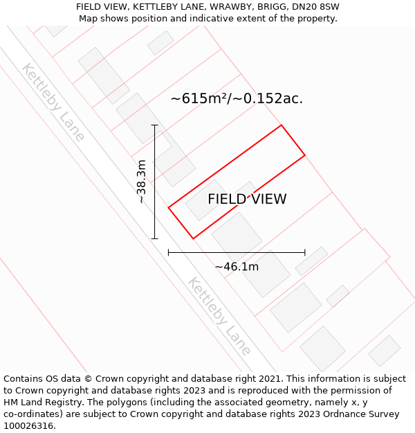 FIELD VIEW, KETTLEBY LANE, WRAWBY, BRIGG, DN20 8SW: Plot and title map