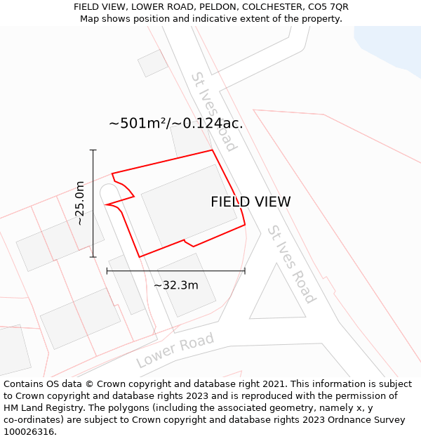 FIELD VIEW, LOWER ROAD, PELDON, COLCHESTER, CO5 7QR: Plot and title map