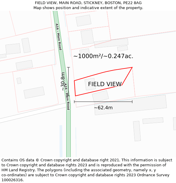 FIELD VIEW, MAIN ROAD, STICKNEY, BOSTON, PE22 8AG: Plot and title map