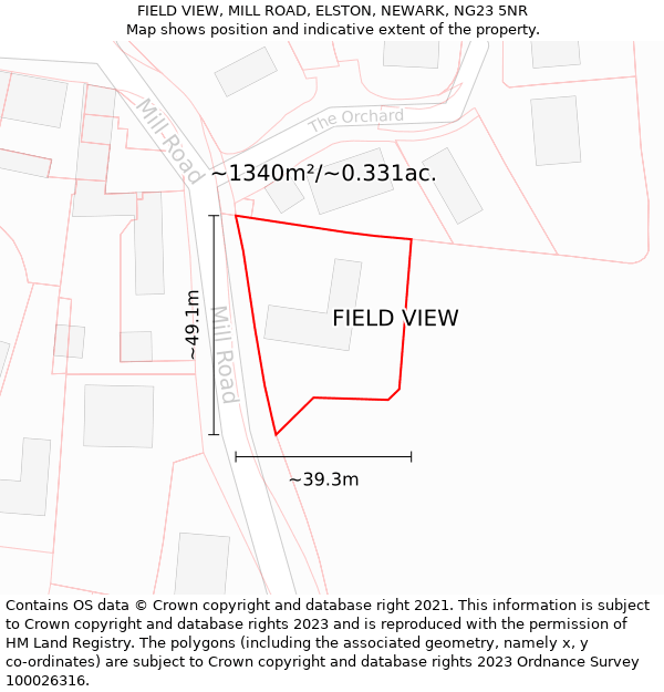 FIELD VIEW, MILL ROAD, ELSTON, NEWARK, NG23 5NR: Plot and title map