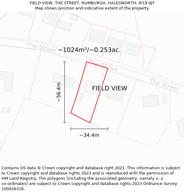 FIELD VIEW, THE STREET, RUMBURGH, HALESWORTH, IP19 0JY: Plot and title map