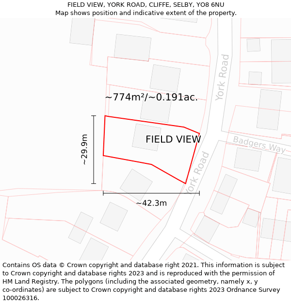 FIELD VIEW, YORK ROAD, CLIFFE, SELBY, YO8 6NU: Plot and title map