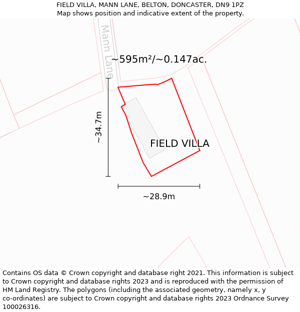 FIELD VILLA, MANN LANE, BELTON, DONCASTER, DN9 1PZ: Plot and title map