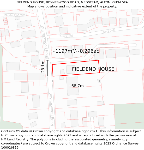 FIELDEND HOUSE, BOYNESWOOD ROAD, MEDSTEAD, ALTON, GU34 5EA: Plot and title map