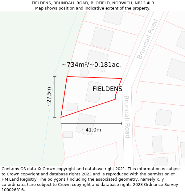FIELDENS, BRUNDALL ROAD, BLOFIELD, NORWICH, NR13 4LB: Plot and title map