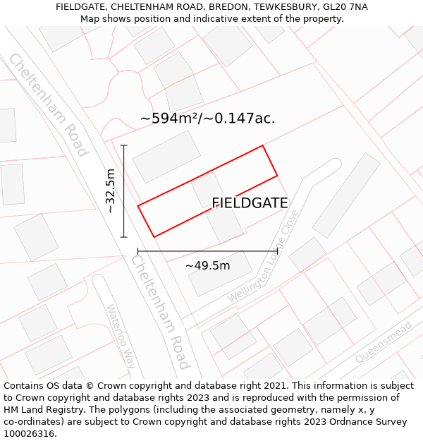 FIELDGATE, CHELTENHAM ROAD, BREDON, TEWKESBURY, GL20 7NA: Plot and title map