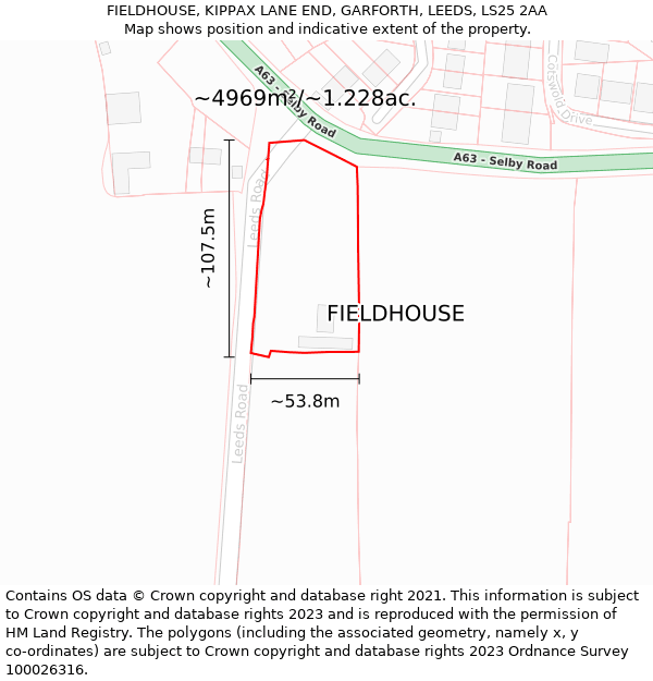 FIELDHOUSE, KIPPAX LANE END, GARFORTH, LEEDS, LS25 2AA: Plot and title map