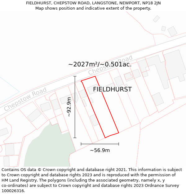 FIELDHURST, CHEPSTOW ROAD, LANGSTONE, NEWPORT, NP18 2JN: Plot and title map