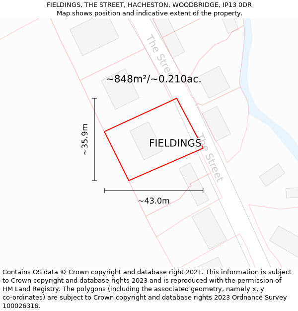 FIELDINGS, THE STREET, HACHESTON, WOODBRIDGE, IP13 0DR: Plot and title map