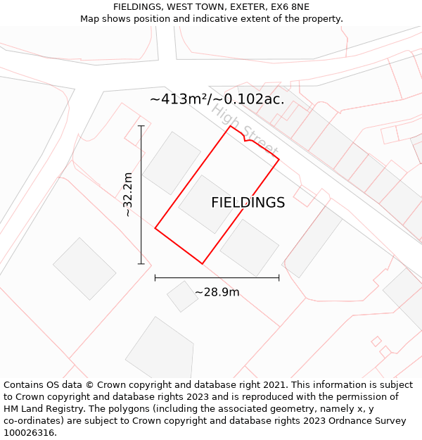 FIELDINGS, WEST TOWN, EXETER, EX6 8NE: Plot and title map