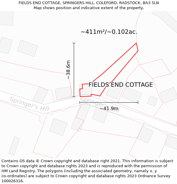 FIELDS END COTTAGE, SPRINGERS HILL, COLEFORD, RADSTOCK, BA3 5LN: Plot and title map