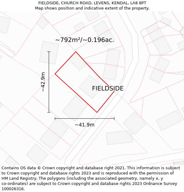 FIELDSIDE, CHURCH ROAD, LEVENS, KENDAL, LA8 8PT: Plot and title map