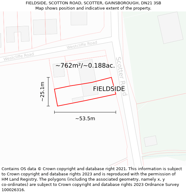 FIELDSIDE, SCOTTON ROAD, SCOTTER, GAINSBOROUGH, DN21 3SB: Plot and title map