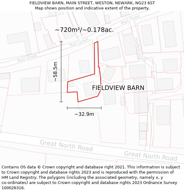 FIELDVIEW BARN, MAIN STREET, WESTON, NEWARK, NG23 6ST: Plot and title map