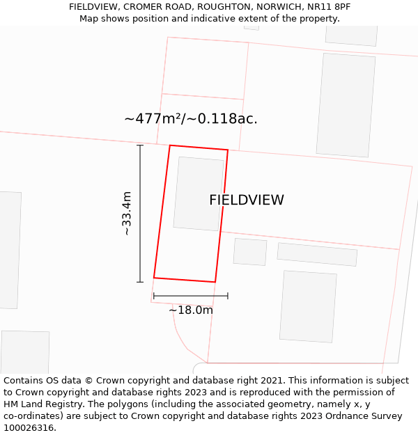 FIELDVIEW, CROMER ROAD, ROUGHTON, NORWICH, NR11 8PF: Plot and title map